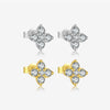 Wholesale Women's S925 Sterling Silver Four Leaf Clover Geometric Ear Stud With Zircon Electroplated With Platinum And 18K Gold