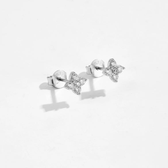 Wholesale Women's S925 Sterling Silver Four Leaf Clover Geometric Ear Stud With Zircon Electroplated With Platinum And 18K Gold