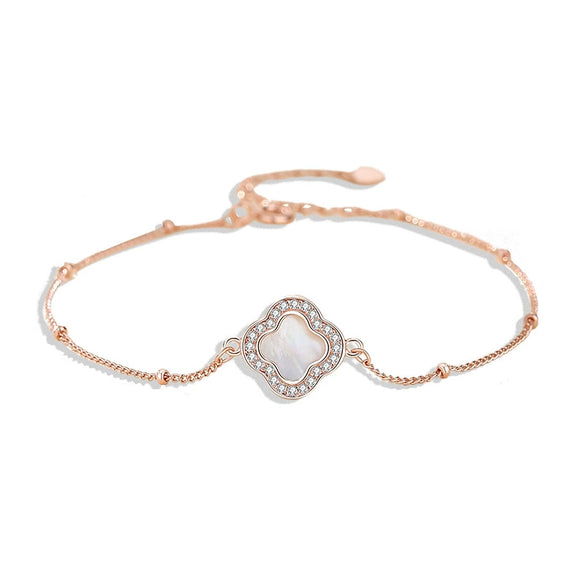 Wholesale Women's S925 Sterling Silver Four Leaf Clover Geometric Pattern Electroplated Bracelet