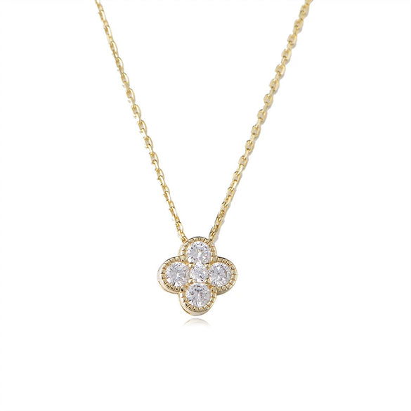 Wholesale Women's S925 Sterling Silver Fourleaf Clover Light Luxury Design Highgrade Flash Diamond Allmatch Fresh Clavicle Chain With Geometric Pattern