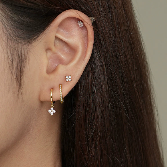 Wholesale Women's S925 Sterling Silver Fourleaf Clover Zircon Earrings