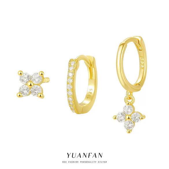 Wholesale Women's S925 Sterling Silver Fourleaf Clover Zircon Earrings