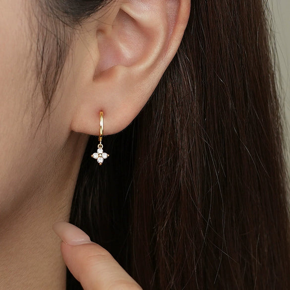 Wholesale Women's S925 Sterling Silver Fourleaf Clover Zircon Earrings