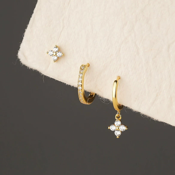 Wholesale Women's S925 Sterling Silver Fourleaf Clover Zircon Earrings