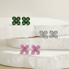 Wholesale Women's S925 Sterling Silver Fourleaf Clover Zircon Inlay Electroplated Earrings With Flower Design