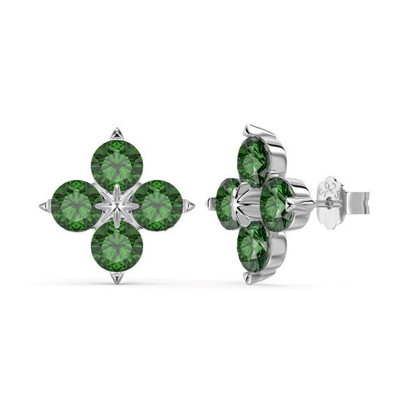 Wholesale Women's S925 Sterling Silver Fourleaf Clover Zircon Inlay Electroplated Earrings With Flower Design
