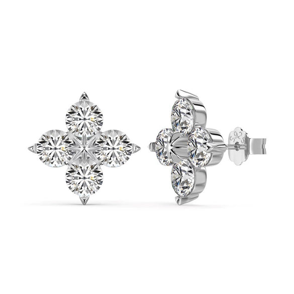 Wholesale Women's S925 Sterling Silver Fourleaf Clover Zircon Inlay Electroplated Earrings With Flower Design