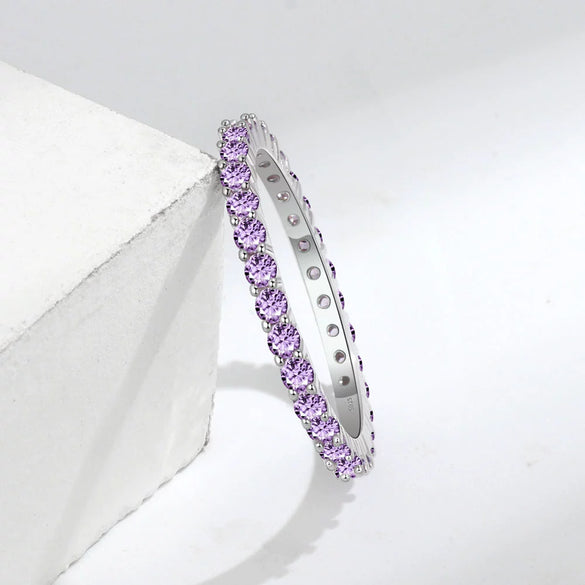 Wholesale Women's S925 Sterling Silver Geometric Amethyst Diamond Ring With Electroplating