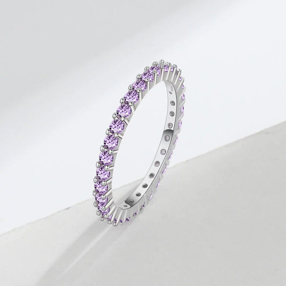 Wholesale Women's S925 Sterling Silver Geometric Amethyst Diamond Ring With Electroplating