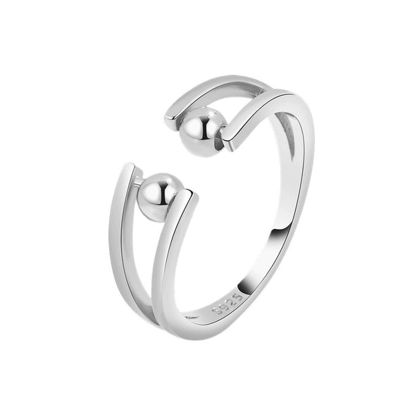 Wholesale Women's S925 Sterling Silver Geometric Antifidget Open Adjustable Beaded Finger Rotating Ring With Electroplating