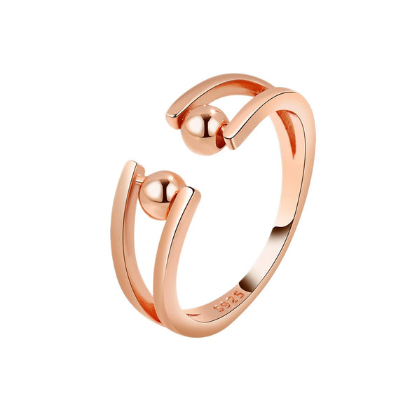 Wholesale Women's S925 Sterling Silver Geometric Antifidget Open Adjustable Beaded Finger Rotating Ring With Electroplating