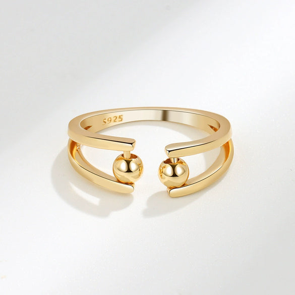 Wholesale Women's S925 Sterling Silver Geometric Antifidget Open Adjustable Beaded Finger Rotating Ring With Electroplating