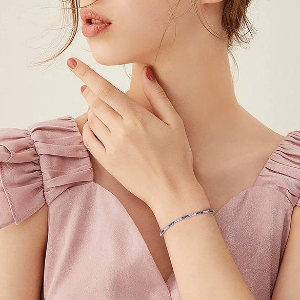 Wholesale Women's S925 Sterling Silver Geometric Blue And White Double Zirconium Tennis Bracelet With Electroplating