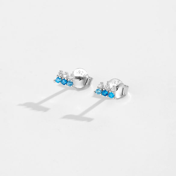 Wholesale Women's S925 Sterling Silver Geometric Blue Stone Zircon Earrings Electroplated With Platinum And 18K Gold