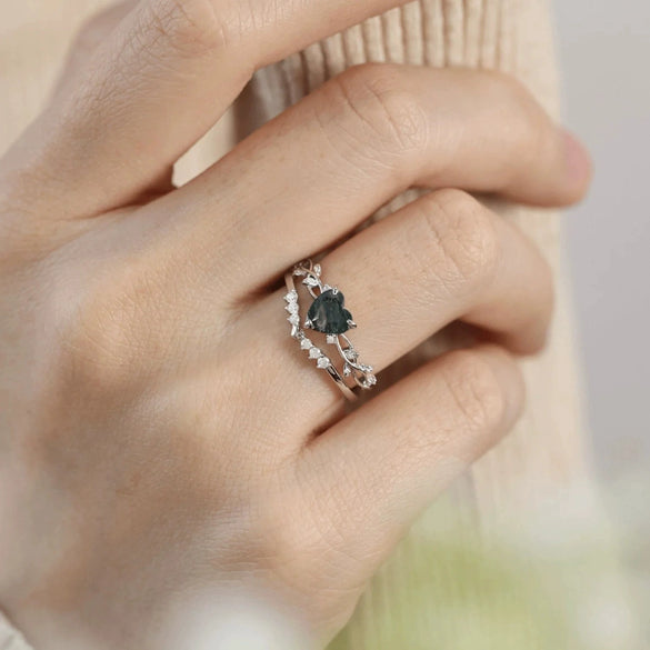 Wholesale Women's S925 Sterling Silver Geometric Branches And Leaves Water Grass Agate Love Ring With Electroplating