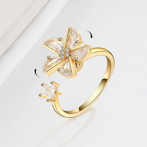 Wholesale Women's S925 Sterling Silver Geometric Butterfly Rotating Ring With Micro Inlaid Zircon And Electroplating