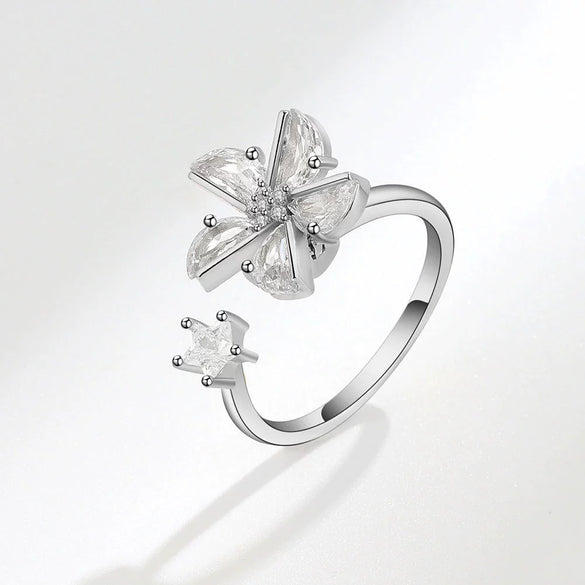 Wholesale Women's S925 Sterling Silver Geometric Butterfly Rotating Ring With Micro Inlaid Zircon And Electroplating