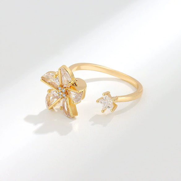 Wholesale Women's S925 Sterling Silver Geometric Butterfly Rotating Ring With Micro Inlaid Zircon And Electroplating