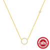 Wholesale Women's S925 Sterling Silver Geometric Circle Clavicle Chain Necklace With Diamond Embedded And Electroplating