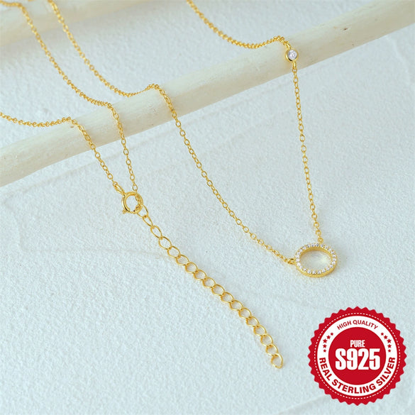 Wholesale Women's S925 Sterling Silver Geometric Circle Micro Inlaid Diamond Necklace With Electroplating And O Chain