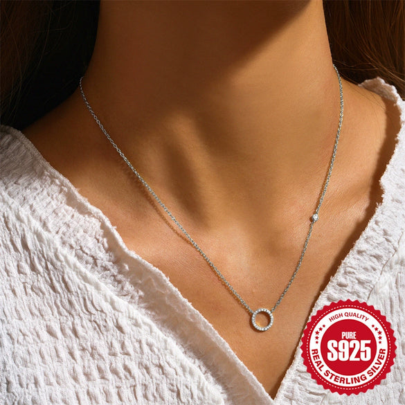 Wholesale Women's S925 Sterling Silver Geometric Circle Micro Inlaid Diamond Necklace With Electroplating And O Chain