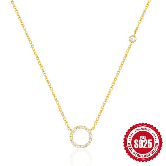 Wholesale Women's S925 Sterling Silver Geometric Circle Micro Inlaid Diamond Necklace With Electroplating And O Chain