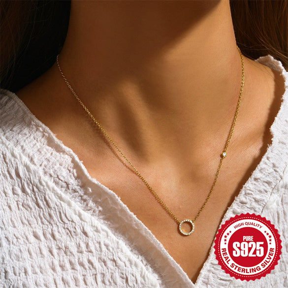 Wholesale Women's S925 Sterling Silver Geometric Circle Micro Inlaid Diamond Necklace With Electroplating And O Chain