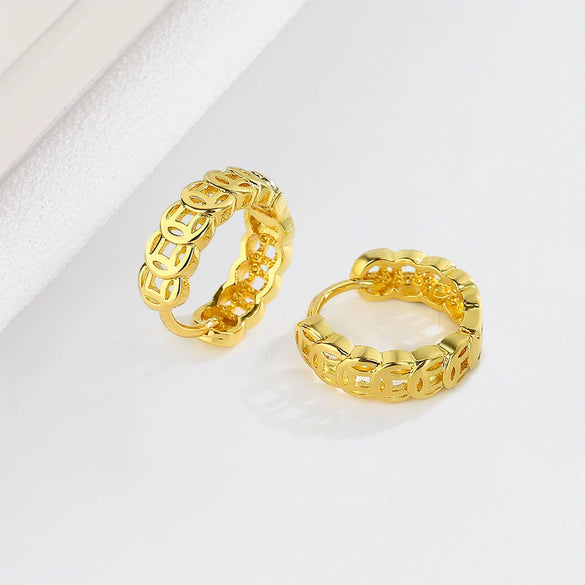 Wholesale Women's S925 Sterling Silver Geometric Circle Shape Hollow Electroplated Earrings