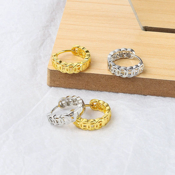 Wholesale Women's S925 Sterling Silver Geometric Circle Shape Hollow Electroplated Earrings