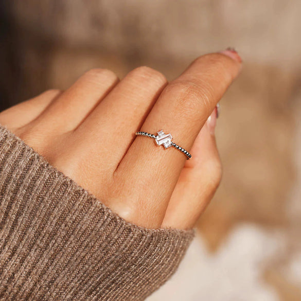 Wholesale Women's S925 Sterling Silver Geometric Cross And Letter Ring With Electroplating