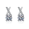 Wholesale Women's S925 Sterling Silver Geometric Cross Unilateral Inlaid Mosang Diamond Electroplated Earrings
