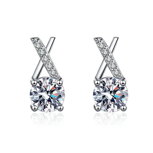 Wholesale Women's S925 Sterling Silver Geometric Cross Unilateral Inlaid Mosang Diamond Electroplated Earrings