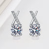 Wholesale Women's S925 Sterling Silver Geometric Cross Unilateral Inlaid Mosang Diamond Electroplated Earrings