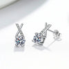 Wholesale Women's S925 Sterling Silver Geometric Cross Unilateral Inlaid Mosang Diamond Electroplated Earrings