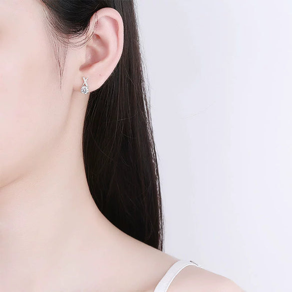 Wholesale Women's S925 Sterling Silver Geometric Cross Unilateral Inlaid Mosang Diamond Electroplated Earrings