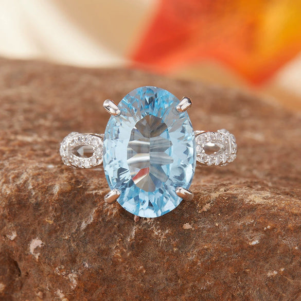 Wholesale Women's S925 Sterling Silver Geometric Crystal Colored Gemstone Ring Set With Crystal