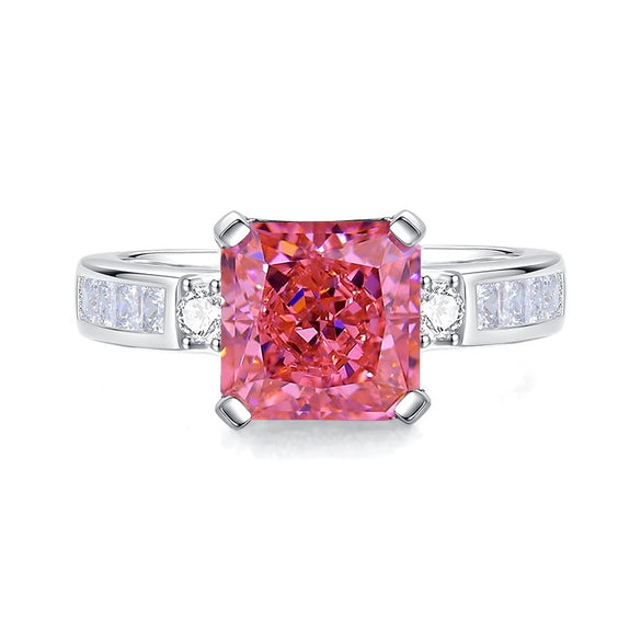 Wholesale Women's S925 Sterling Silver Geometric Cube Ring With High Carbon Diamond And Purple 8A Zircon