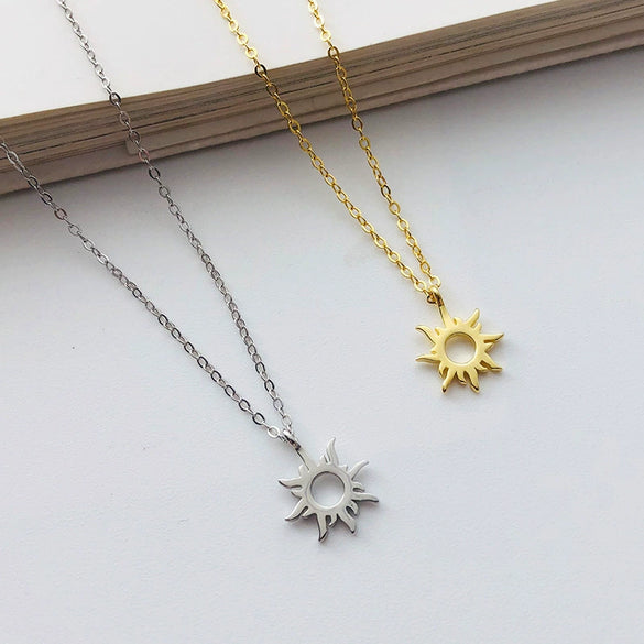 Wholesale Women's S925 Sterling Silver Geometric Cut Out Sun Necklace With Cross Chain And Electroplating