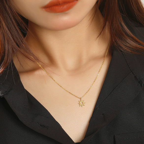 Wholesale Women's S925 Sterling Silver Geometric Cut Out Sun Necklace With Cross Chain And Electroplating
