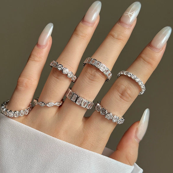 Wholesale Women's S925 Sterling Silver Geometric Diamond Design Electroplated Ring