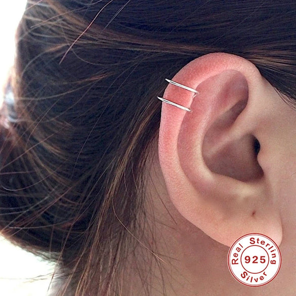 Wholesale Women's S925 Sterling Silver Geometric Double Layer Line Ear Buckle Ear Clip Electroplated Jewelry