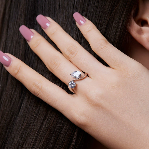 Wholesale Women's S925 Sterling Silver Geometric Dropshaped Ring With Double Main Stones And Electroplating Design