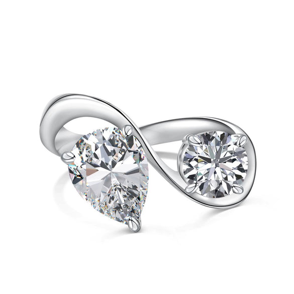 Wholesale Women's S925 Sterling Silver Geometric Dropshaped Ring With Double Main Stones And Electroplating Design