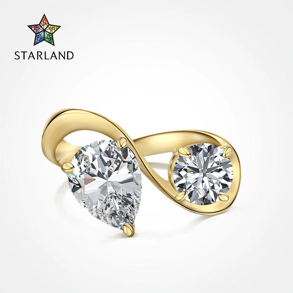 Wholesale Women's S925 Sterling Silver Geometric Dropshaped Ring With Double Main Stones And Electroplating Design