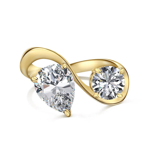 Wholesale Women's S925 Sterling Silver Geometric Dropshaped Ring With Double Main Stones And Electroplating Design