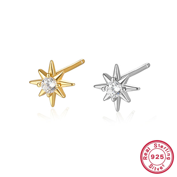 Wholesale Women's S925 Sterling Silver Geometric Eightpointed Star Earrings With Zircon Design