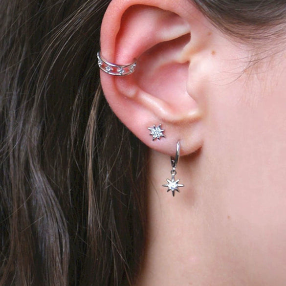 Wholesale Women's S925 Sterling Silver Geometric Eightpointed Star Earrings With Zircon Design