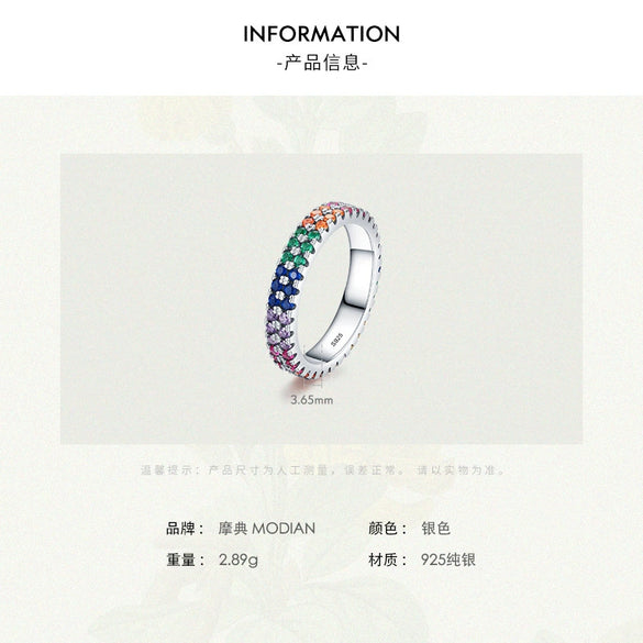 Wholesale Women's S925 Sterling Silver Geometric Fashion Ring With Rainbow Full Diamond Stack Wearing And Seiko Design