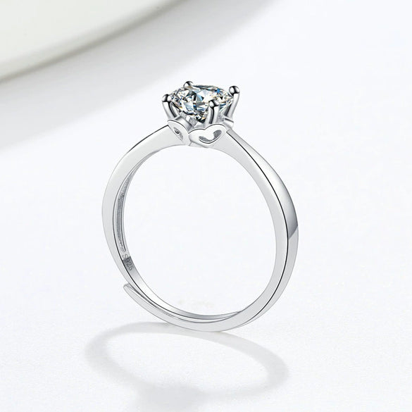 Wholesale Women's S925 Sterling Silver Geometric Four Claw Diamond Ring With Electroplating Treatment