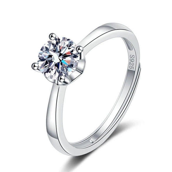 Wholesale Women's S925 Sterling Silver Geometric Four Claw Diamond Ring With Electroplating Treatment